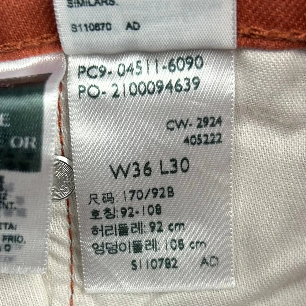 Levis 511 Slim Jeans Mens 36x30 Etruscan Red (Orange) Stretch Twill Pants